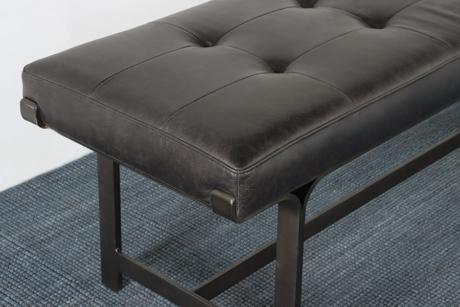 Black Leather and Metal Bench