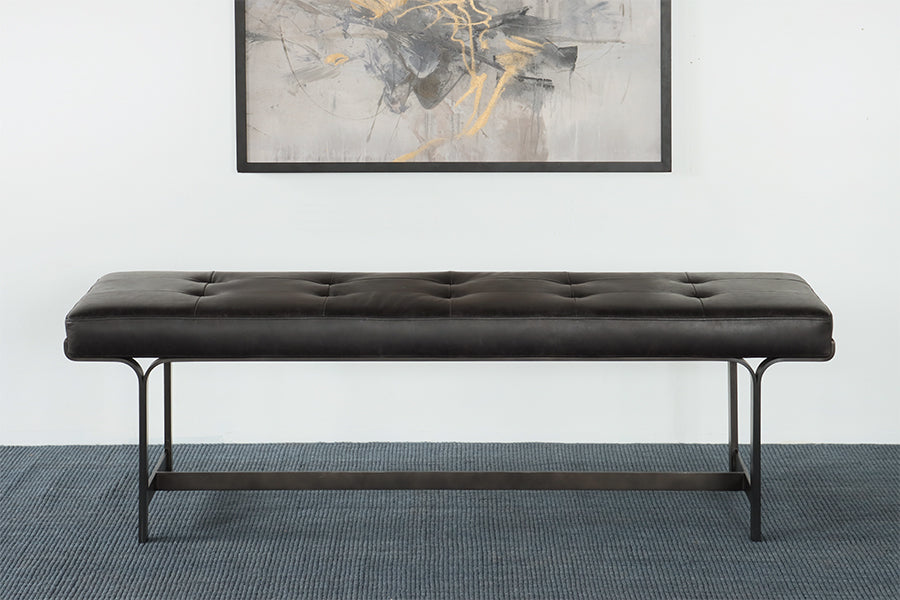 Black Leather and Metal Bench