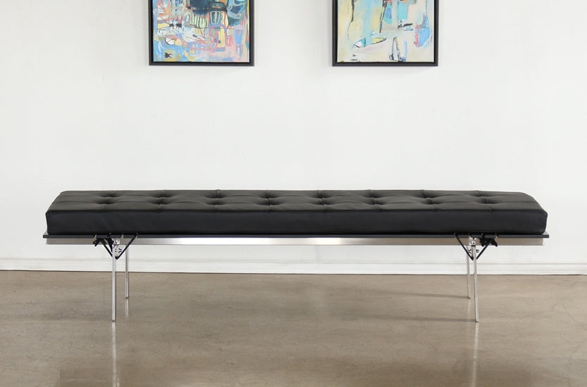 BH81 - 3 Seater Black Leather Bench