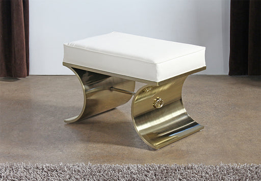 BH87 Jet Set Vanity Bench in White Leather with Brass Base
