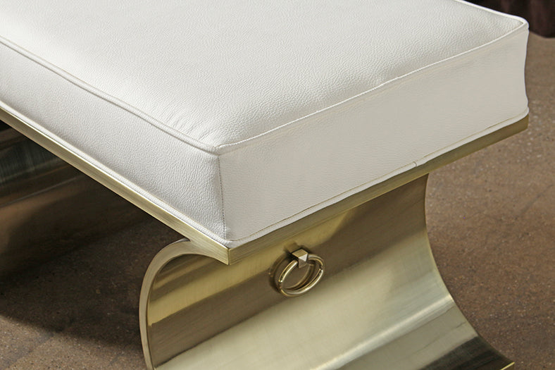 BH87 Jet Set Vanity Bench in White Leather with Brass Base