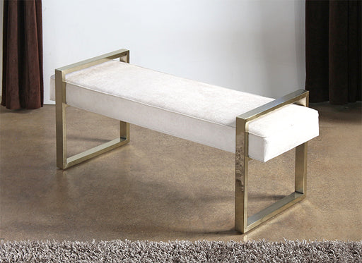 BH88 Jet Set Bench in White Fabric with Square Brass Legs 