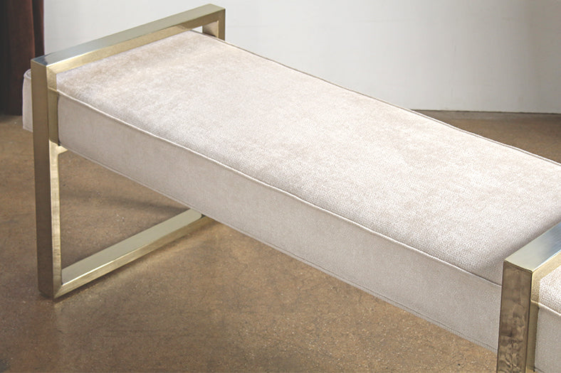BH88 Jet Set Bench in White Fabric with Square Brass Legs 