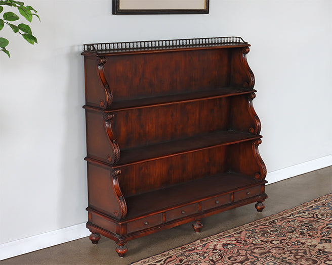 Vintage Wood and Leather Bookshelf with Brass Accents