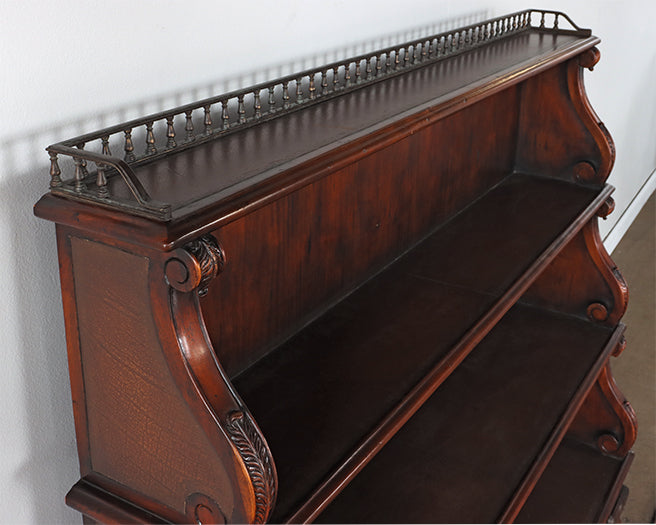 Vintage Wood and Leather Bookshelf with Brass Accents