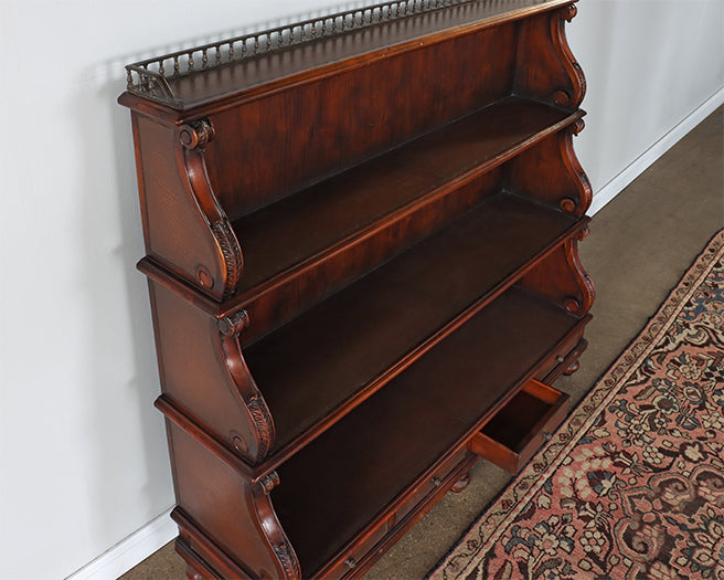 Vintage Wood and Leather Bookshelf with Brass Accents