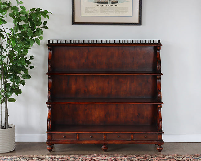 Vintage Wood and Leather Bookshelf with Brass Accents