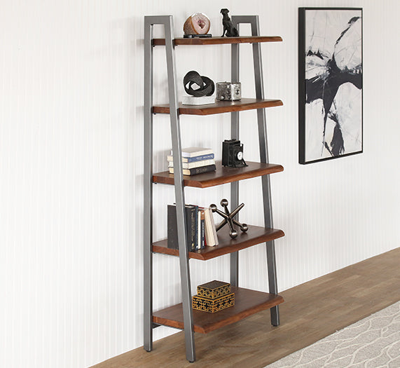 Walnut And Charcoal Steel Bookcase