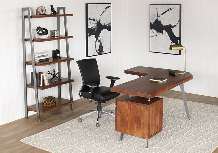 Walnut And Charcoal Steel Bookcase
