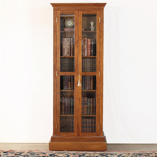 Oak Bookcase With Glass Pane Doors