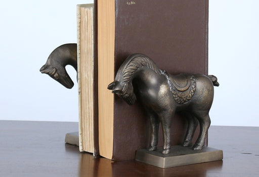 BOOK17 Pair of Brass Tang Horse Bookends 