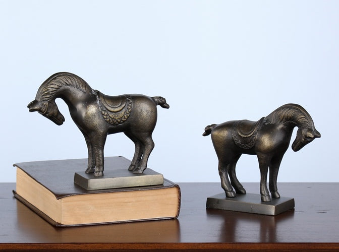 BOOK17 Pair of Brass Tang Horse Bookends 