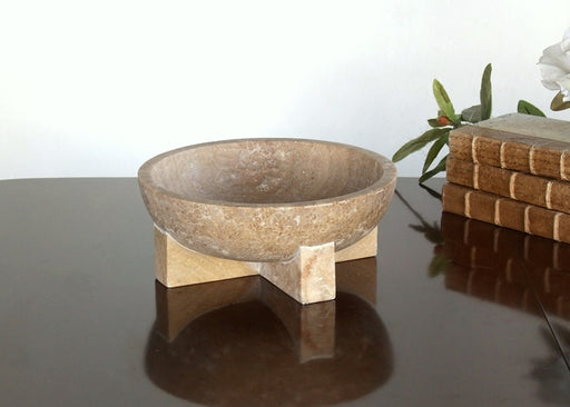 BOWL44 White Marble Bowl with Cross Base 
