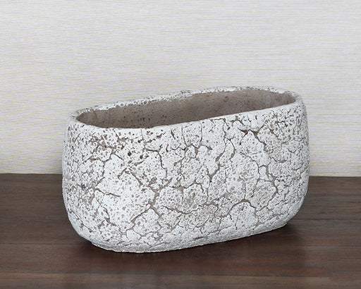 BOWL53 - Small Off White Oval Cement Pot