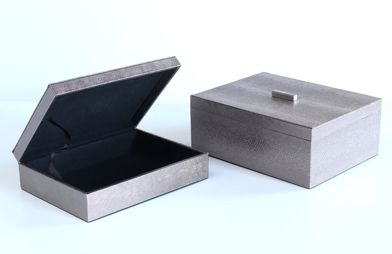 Set of 2 Faux Alligator Silver Boxes