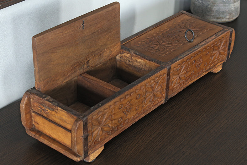 Carved Reclaimed Wood Indian Box