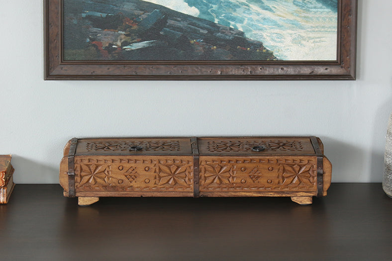 Carved Reclaimed Wood Indian Box