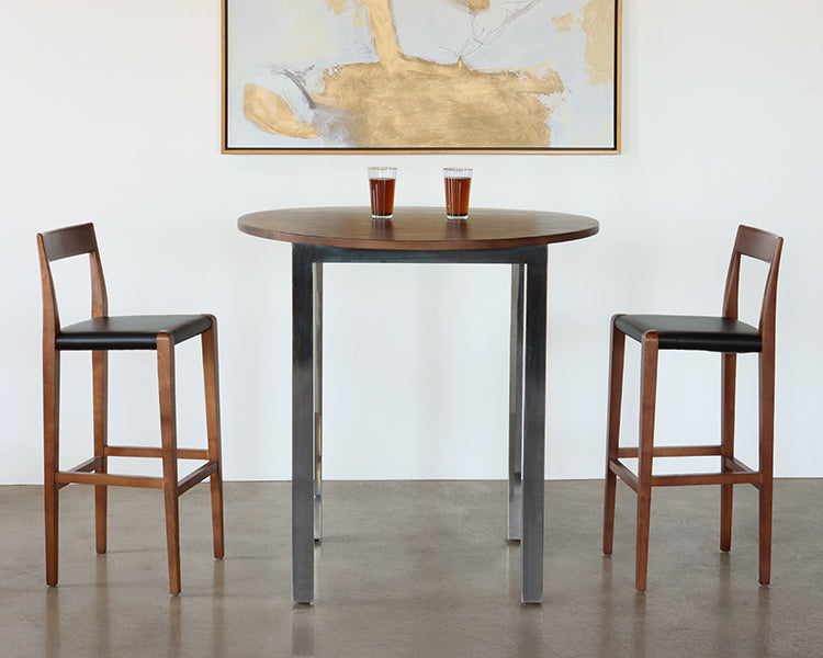 Walnut and Black Leather Bar Stool