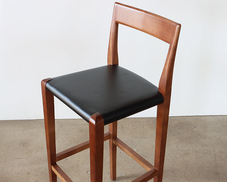 Walnut and Black Leather Bar Stool