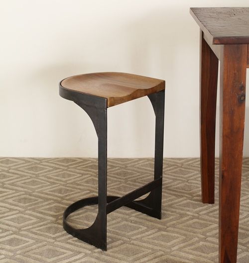 Dark Walnut and Metal Bar Stool