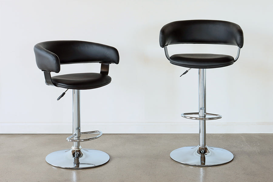 Black Leather & Chrome Adjustable Barstool