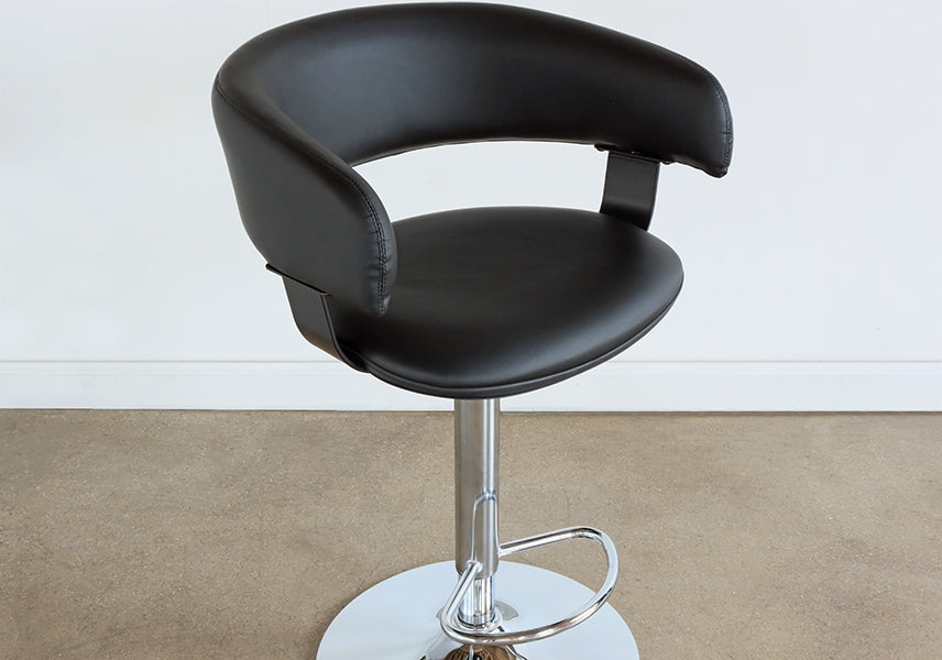 Black Leather & Chrome Adjustable Barstool