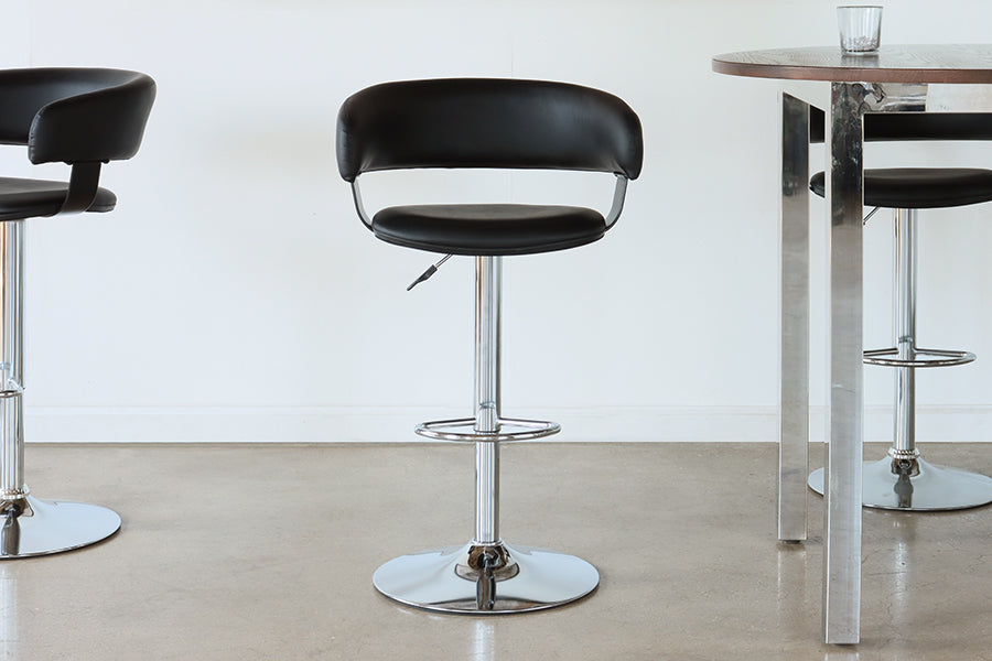 Black Leather & Chrome Adjustable Barstool