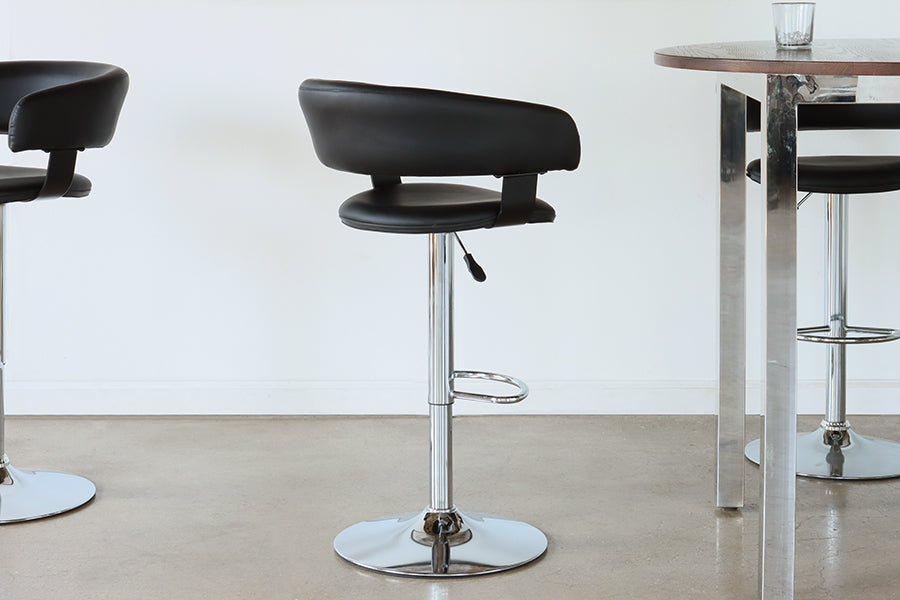 Black Leather & Chrome Adjustable Barstool