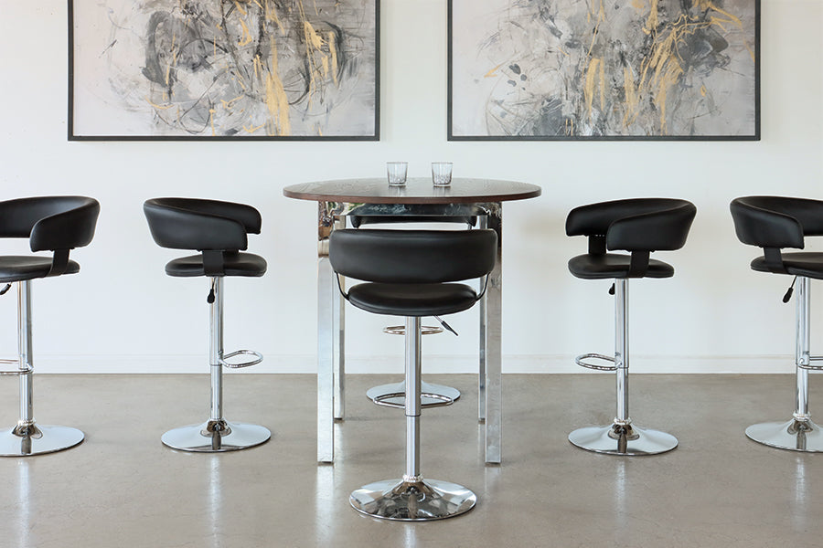 Black Leather & Chrome Adjustable Barstool