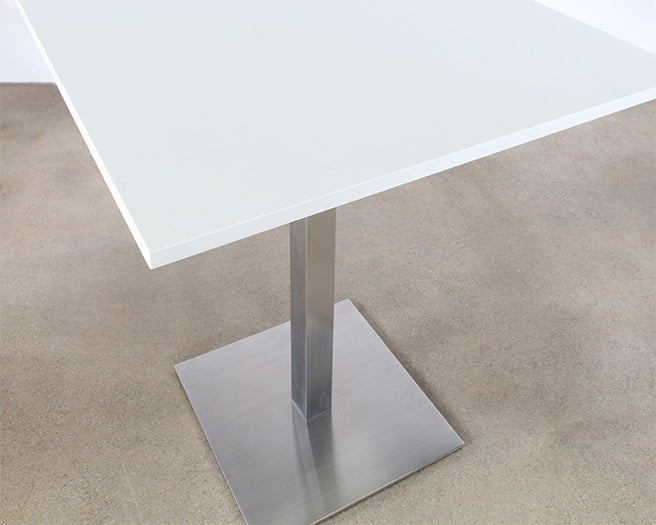 BT20 - Square White Top Bar Table With Brushed Aluminum Base