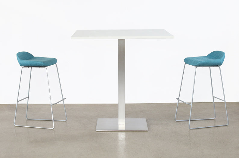 BT20 - Square White Top Bar Table With Brushed Aluminum Base