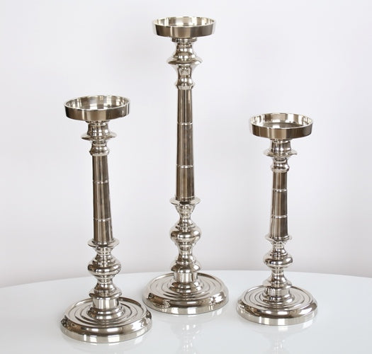 CAN57 Medium Nickel Finish Pillar Candle Holder 