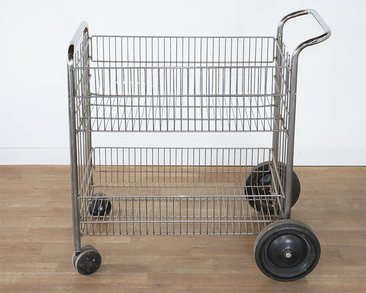 Chrome Mailroom Cart w/ Staggered Wheels