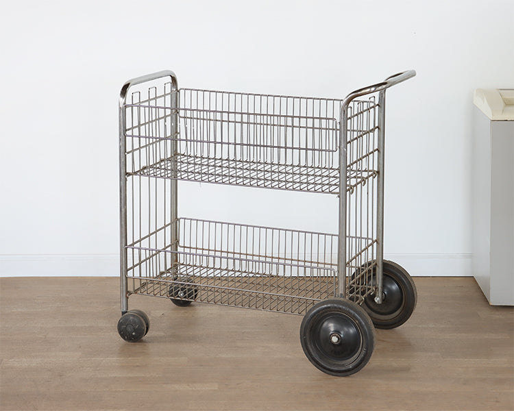 Chrome Mailroom Cart w/ Staggered Wheels