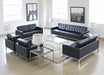 LS86 Black Leather Knoll Style Loveseat 