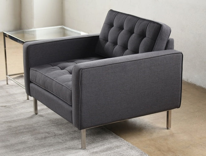 CC200 Modern Dark Grey Club Chair with Tufted Back and Seat