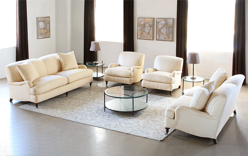 George Smith Style Tightback Loveseat in Linato Cream