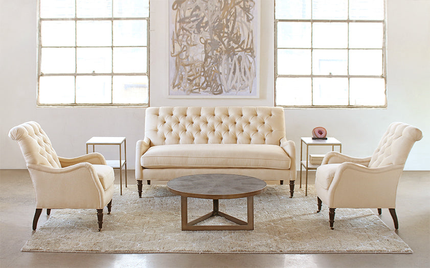 Tightback Tufted Sofa in Linato Cream