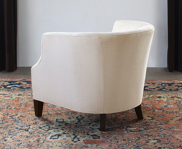 Barrel Back Club Chair in Linato Cream with Black Walnut Legs