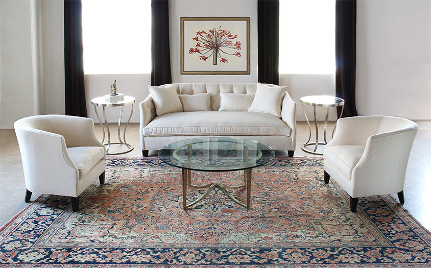 RUG299 9' x 12' Salmon and Blue Mahallat Persian Rug Circa 1945