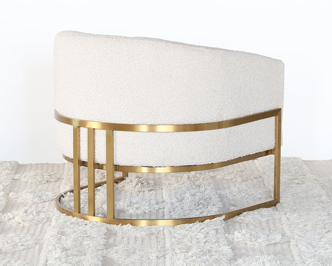 Barrel Back Cream Boucle Club Chair With Satin Brass