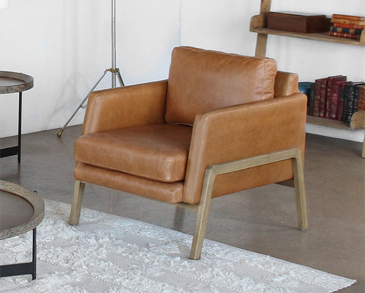 CC256 - Natural Oak Track Club Chair with Butterscotch Leather