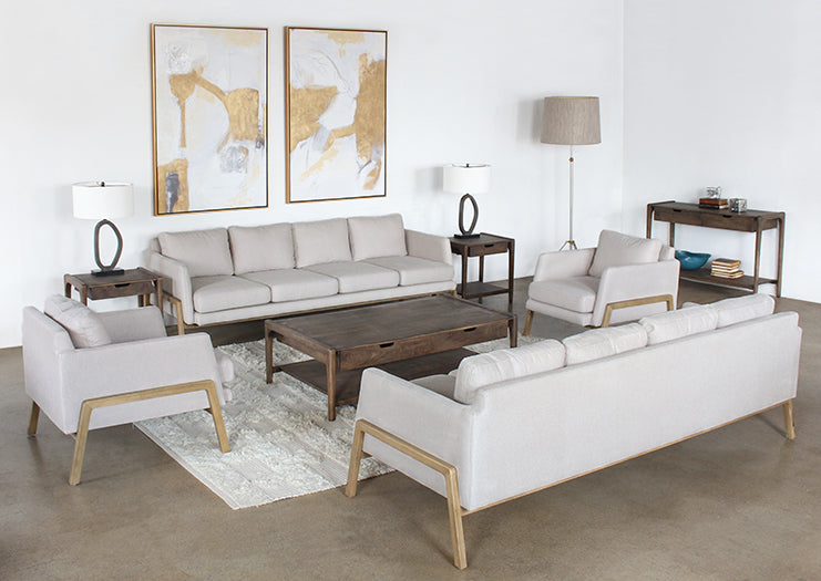 SF231 - Natural Oak Track Sofa With Ivory Upholstery