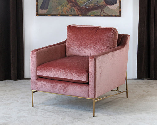 CC261 - Velvety Blush Rose Club Chair W/Antique Brass Base