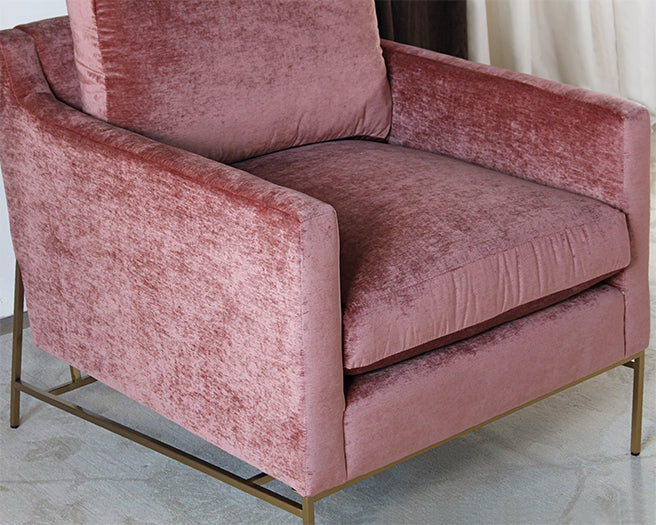 CC261 - Velvety Blush Rose Club Chair W/Antique Brass Base