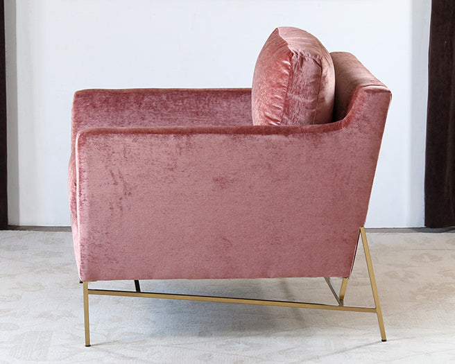 CC261 - Velvety Blush Rose Club Chair W/Antique Brass Base