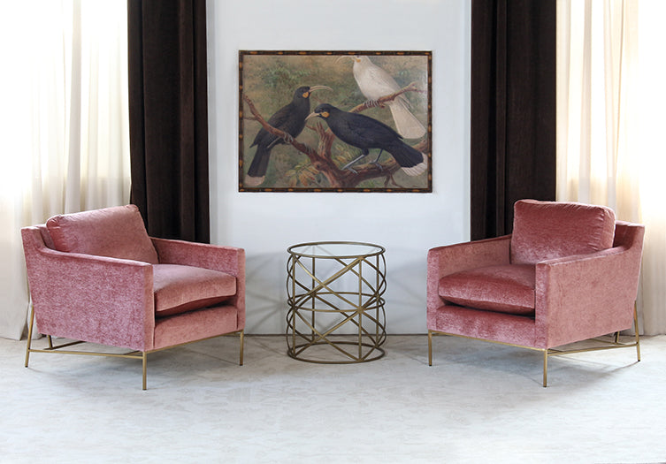 CC261 - Velvety Blush Rose Club Chair W/Antique Brass Base