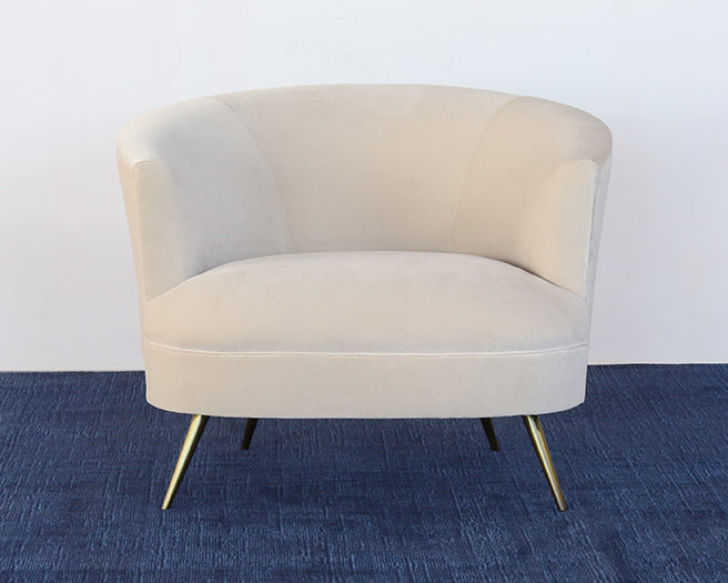 Curved Club Chair W/Tight Back & Antique Brass Leg