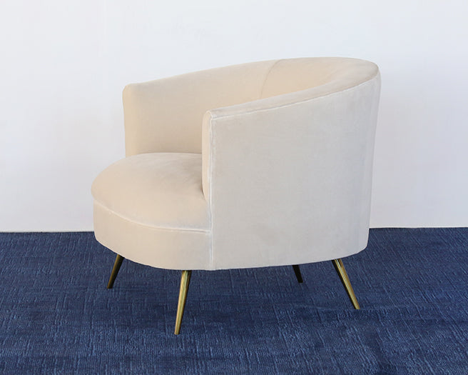 Curved Club Chair W/Tight Back & Antique Brass Leg
