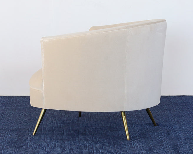 Curved Club Chair W/Tight Back & Antique Brass Leg